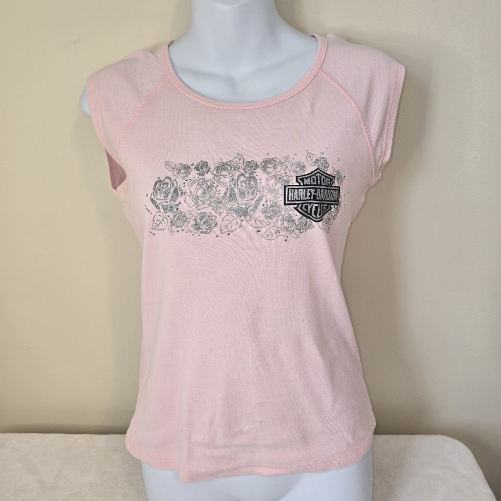 Harley-Davidson Women's Light Pink Tee With Cap Sleeves